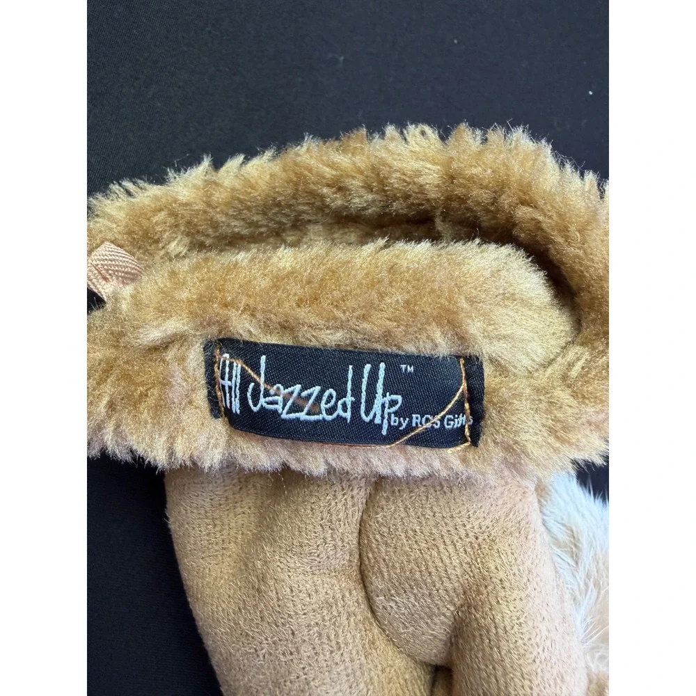 All Jazzed Up Faux Suede Fur Trim Fingerless Gloves Tan Pom Pom Y2K Winter OS